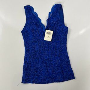 Brand New NWT Boston Proper Scallop Front V Lace Top Tank Blue M Medium Blue